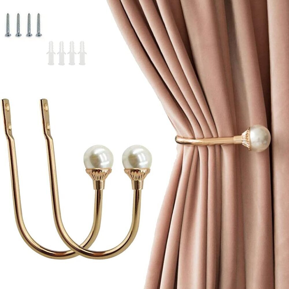 2 Pack Curtain Holdbacks Wall Mounted Curtain Tiebacks Hooks Plastic Pearl U Sha